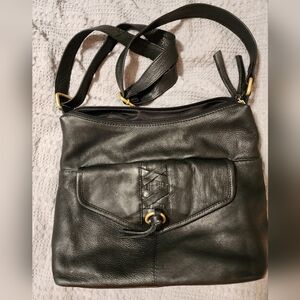 Great American LeatherWorks Black Leather 3Top Pocket Crossbody Shoulder Bag EUC